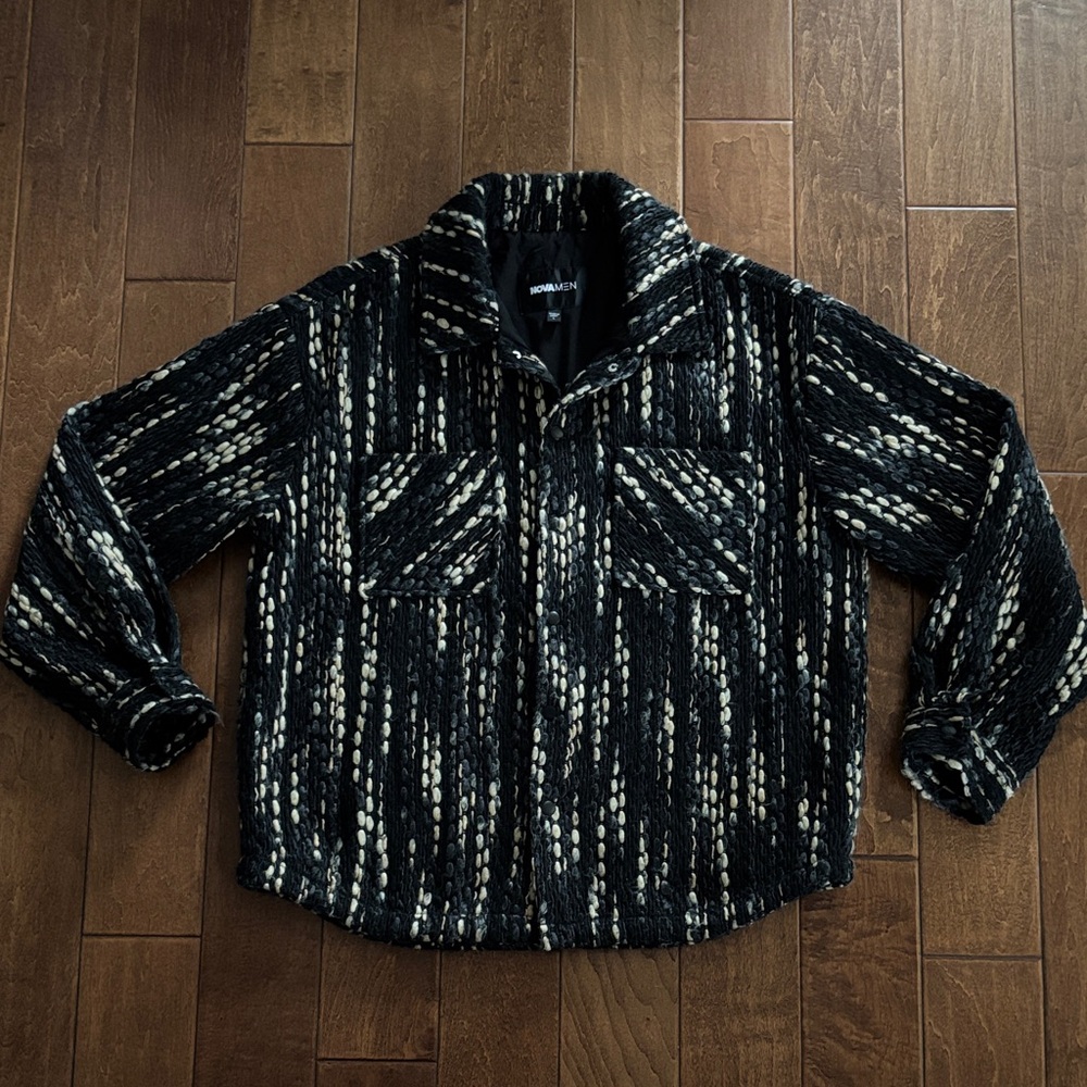 Men's Black & Cream Patterned Wool Shacket